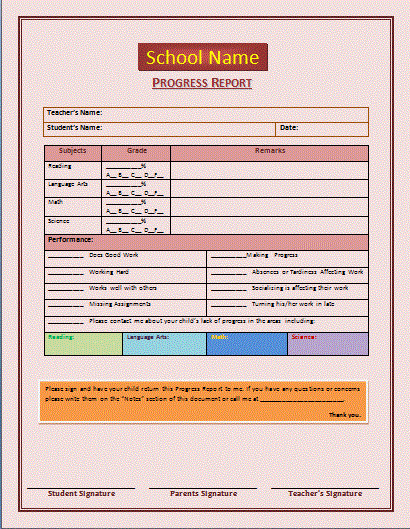 Grade Progress Report Template Inspirational Progress Report Template