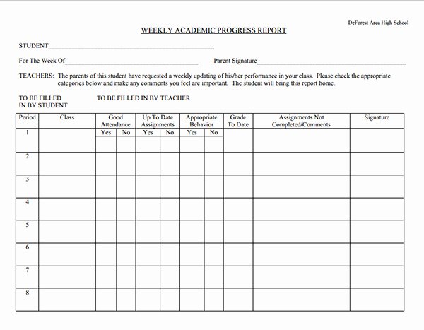 Grade Progress Report Template Inspirational Student Weekly Progress Report Template