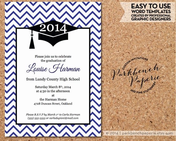 Graduation Card Template Word Luxury Graduation Invitation Announcement Chevron Design Royal