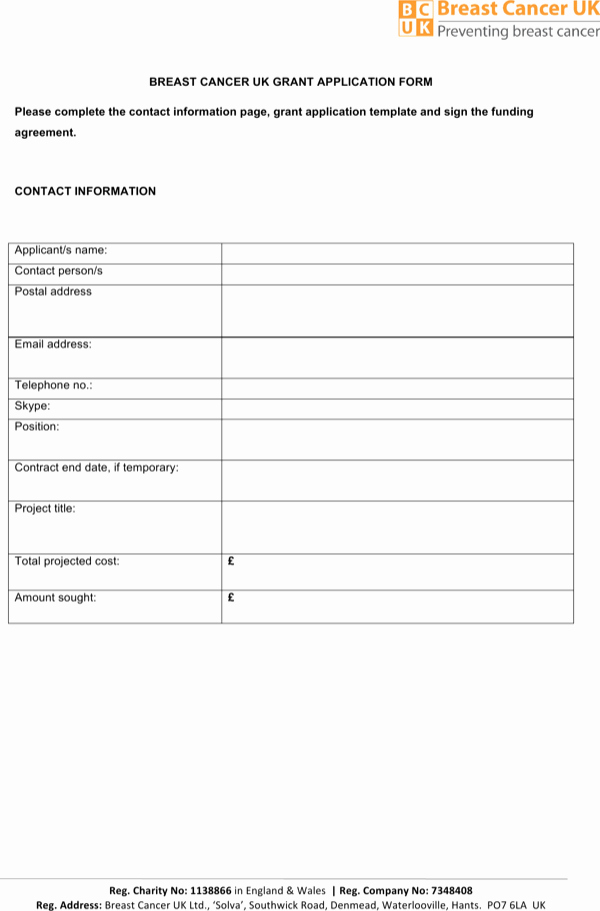 Grant Application form Template New Download Breast Cancer Uk Grant Application Template for
