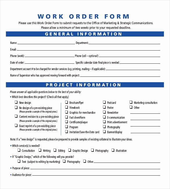 Graphic Design Project Request form Beautiful 14 Work order Templates
