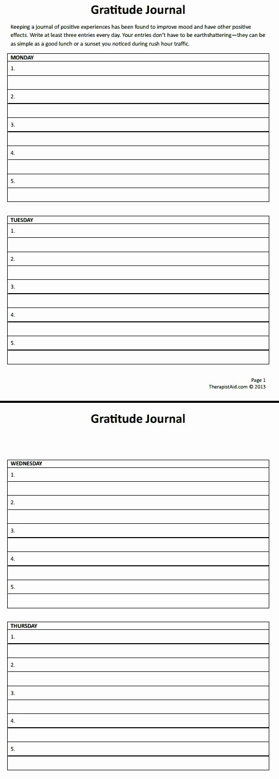 Gratitude Journal Template Free Awesome Gratitude Journal therapist Aid Education