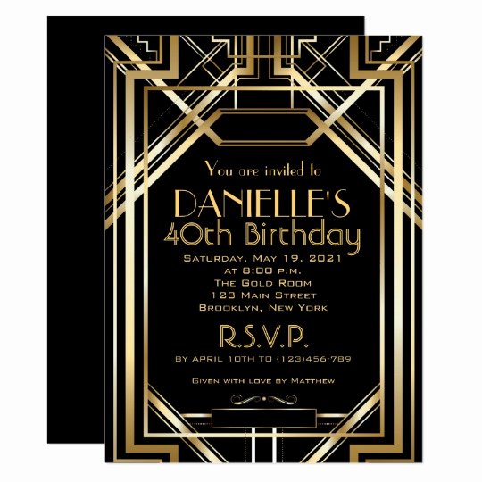 Great Gatsby Party Invitation Template Free Inspirational Great Gatsby Inspired Art Deco Birthday Invitation