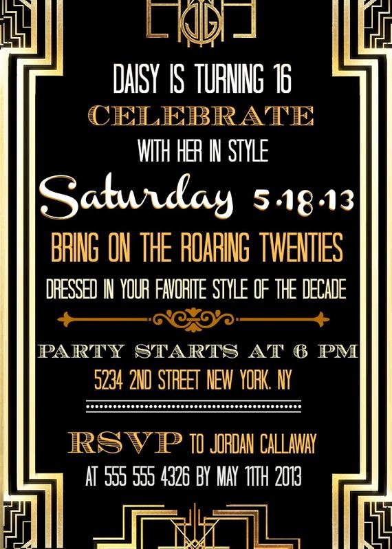 Great Gatsby Party Invitation Template Free Lovely Custom Printable Great Gatsby Inspired Invitations