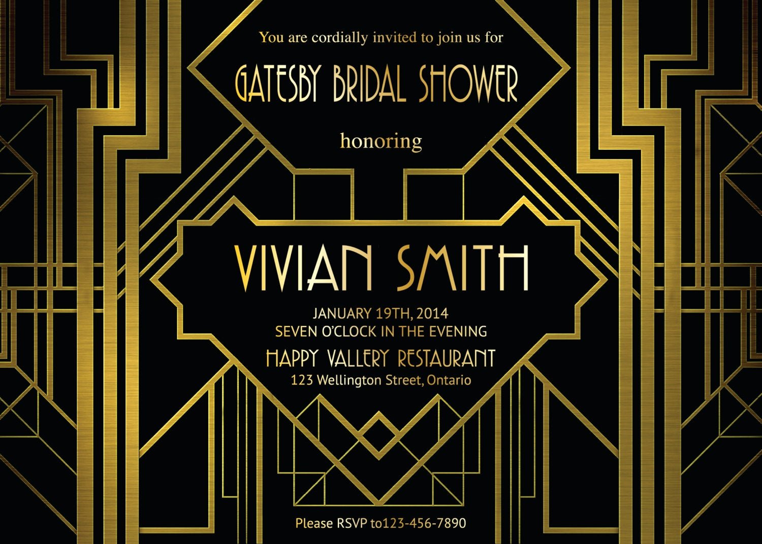 Great Gatsby Party Invitation Template Free Lovely Great Gatsby Bridal Shower Invitation Art Deco Customized