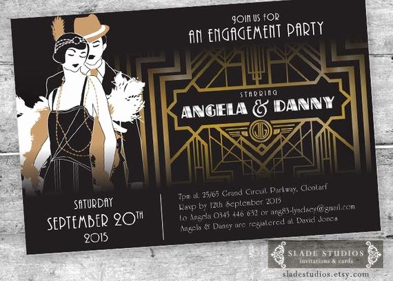 Great Gatsby Party Invitation Template Free Luxury Great Gatsby Engagement Party Invitations Movie Poster Style