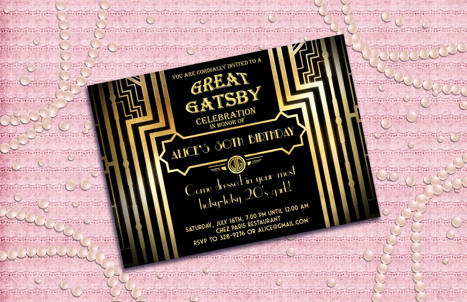 Great Gatsby Party Invitation Templates Lovely Great Gatsby Style Art Deco Birthday Party Invitation by