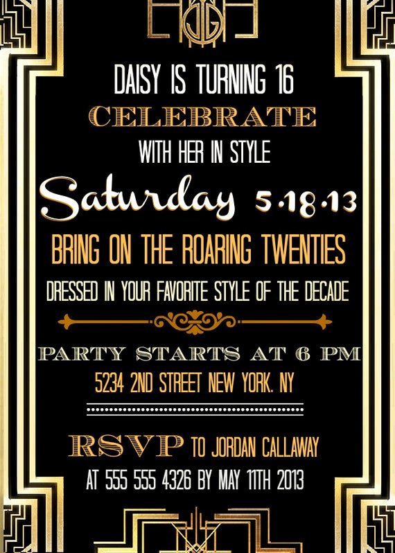 Great Gatsby Party Invitation Templates Luxury Custom Printable Great Gatsby Inspired Invitations