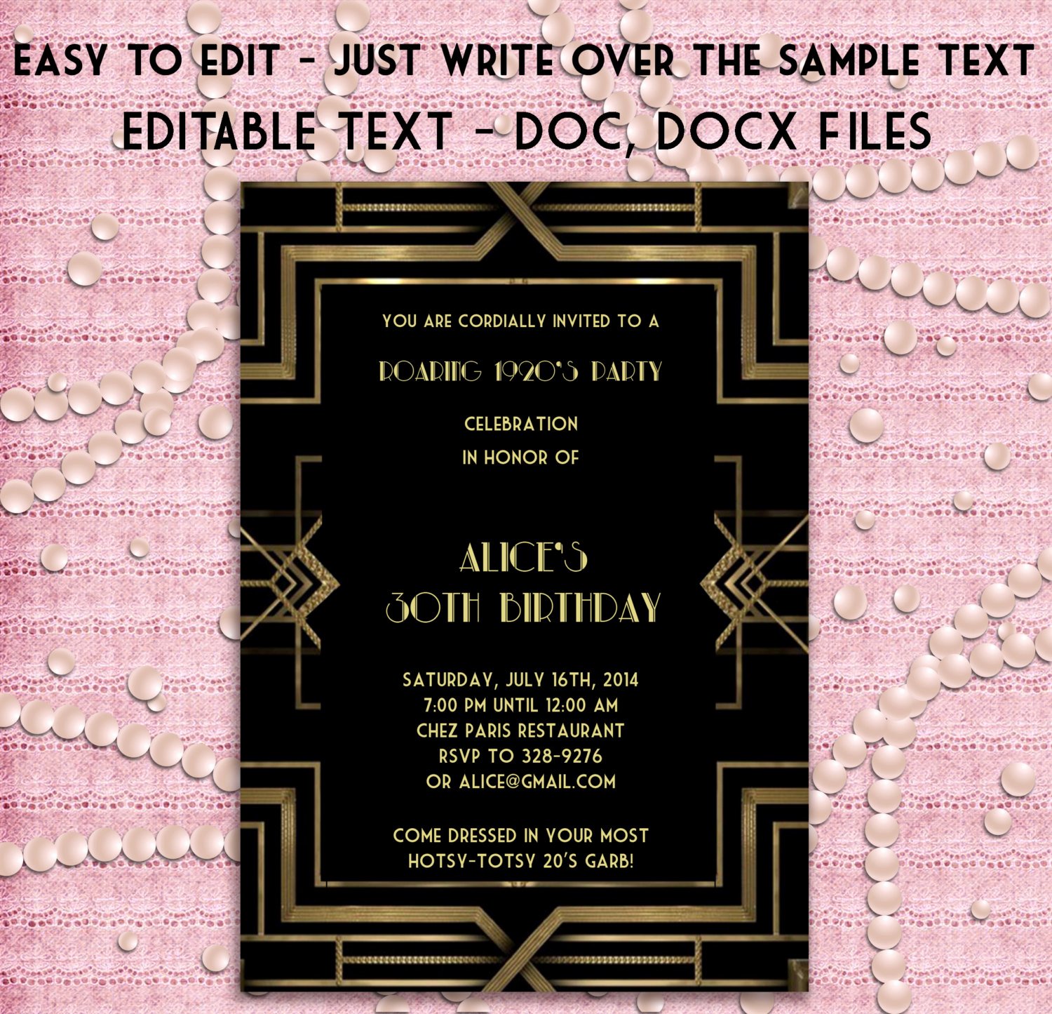 Great Gatsby Party Invitation Templates Luxury Great Gatsby Style Art Deco Party Invitation Prom Birthday