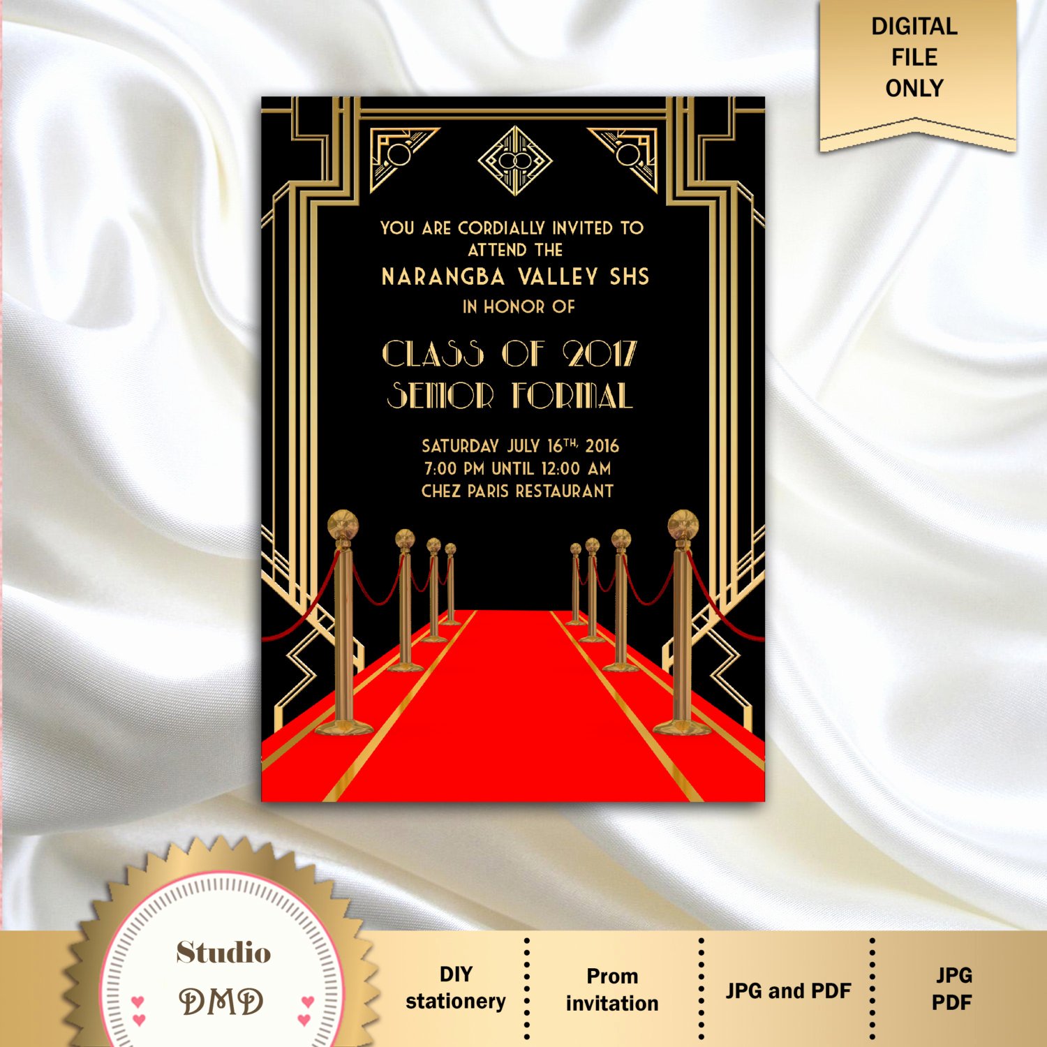 Great Gatsby Prom Invitations Awesome Great Gatsby Style Art Deco Prom Invitation Red Carpet Prom