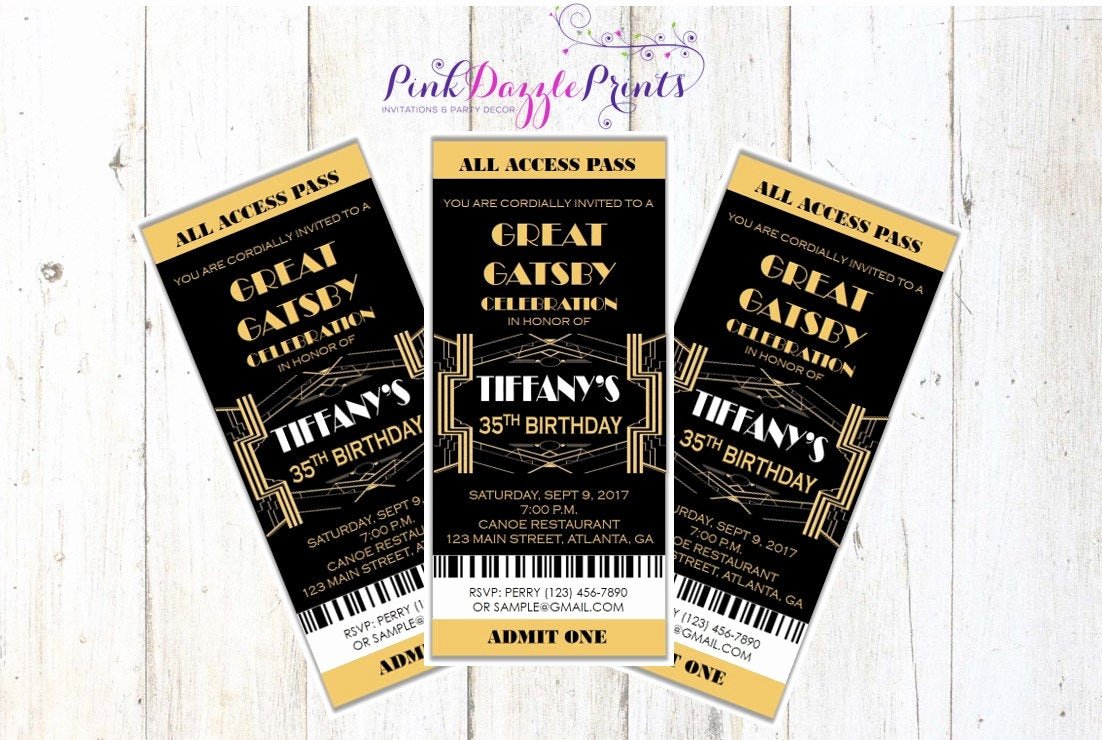 Great Gatsby Prom Invitations Elegant Great Gatsby Invitation Prom Ticket Party Invitation Any