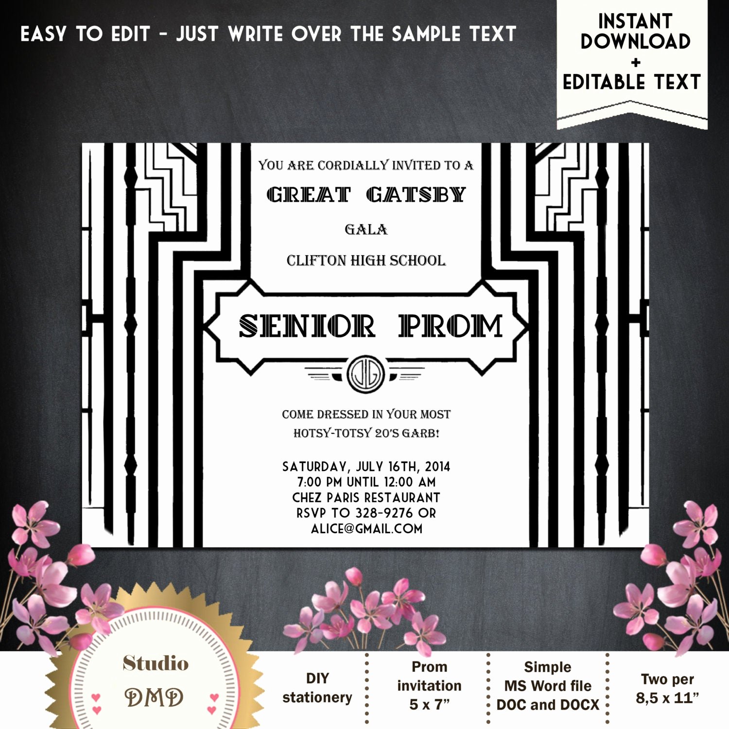 Great Gatsby Prom Invitations Fresh Great Gatsby Style Art Deco Prom Invitation Black and Gold