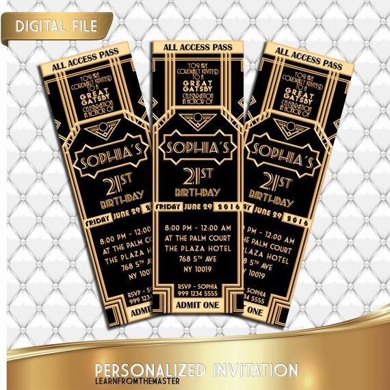 Great Gatsby Prom Invitations New Great Gatsby Invitation Ticket Birthday Invitation Prom