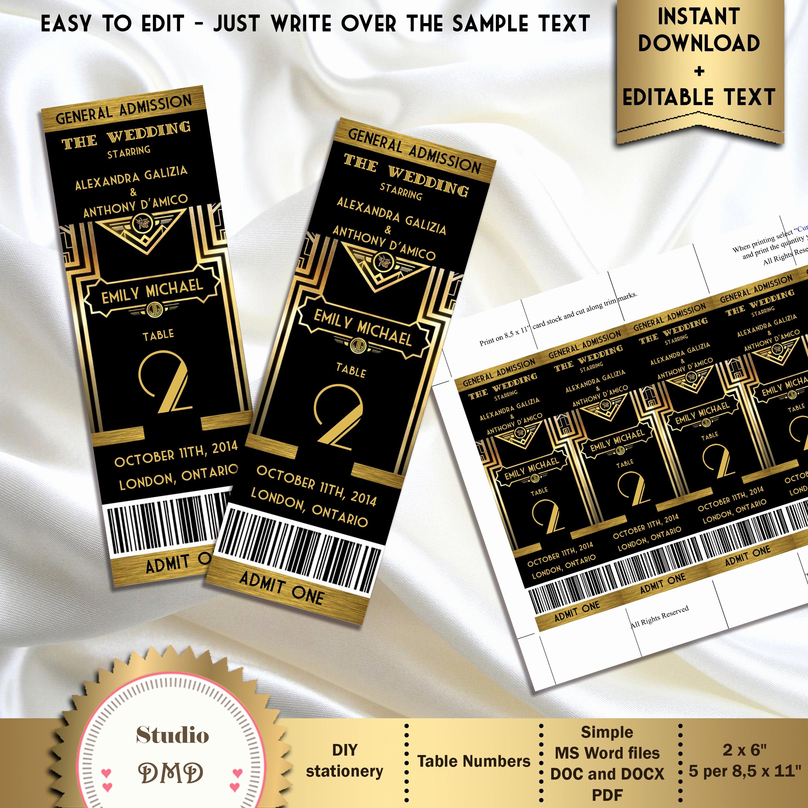 Great Gatsby Ticket Template Awesome Great Gatsby Style Art Deco Table Numbers Card Ticket Style