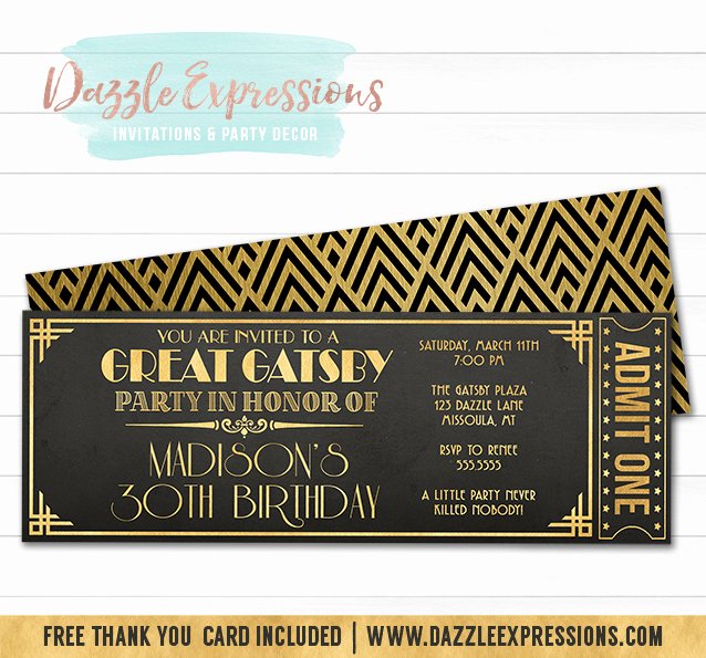 Great Gatsby Ticket Template Awesome Printable the Great Gatsby Chalkboard Ticket Birthday
