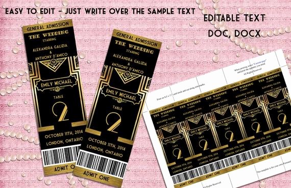 Great Gatsby Ticket Template New Great Gatsby Style Art Deco Table Numbers Card Ticket Style