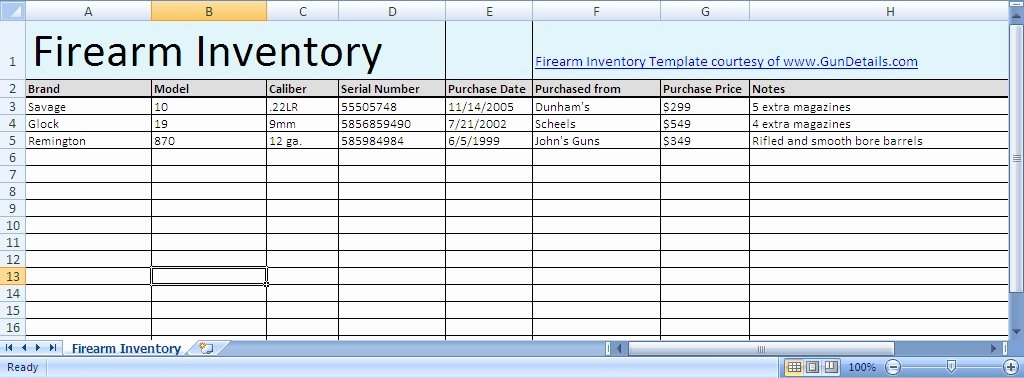 Gun Inventory Spreadsheet Inspirational Free Gun Inventory Spreadsheet Gun Details