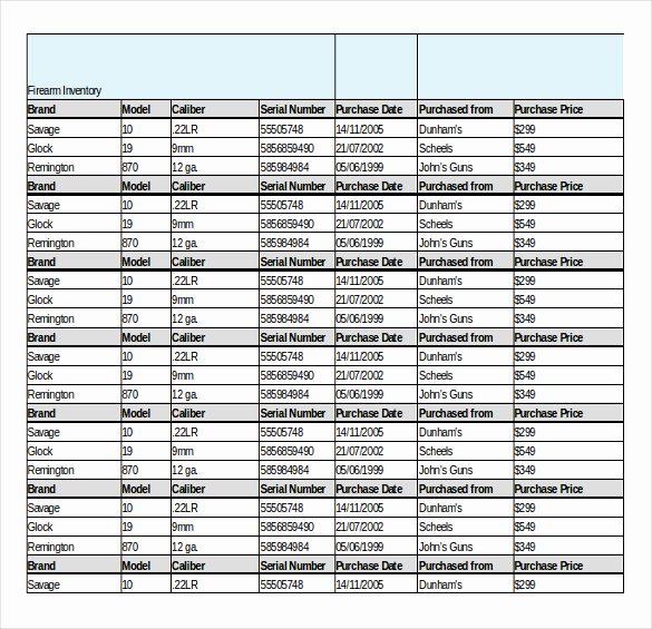 Gun Inventory Template Elegant 16 Inventory List Templates – Free Sample Example