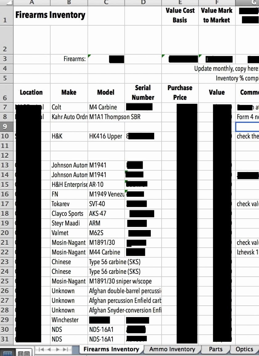 Gun Inventory Template Fresh Gun Inventory Spreadsheet