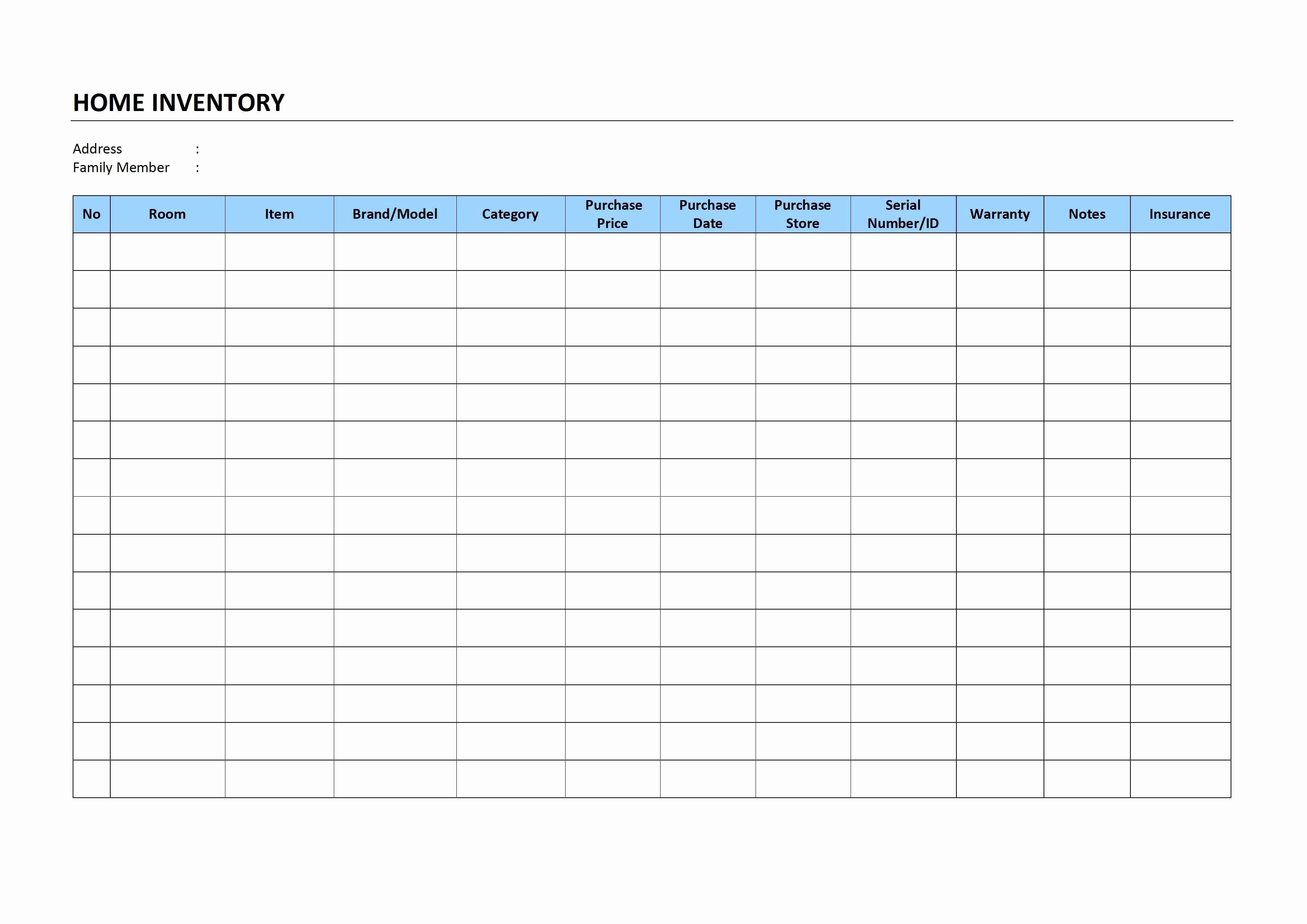 Gun Inventory Template Unique Home Inventory