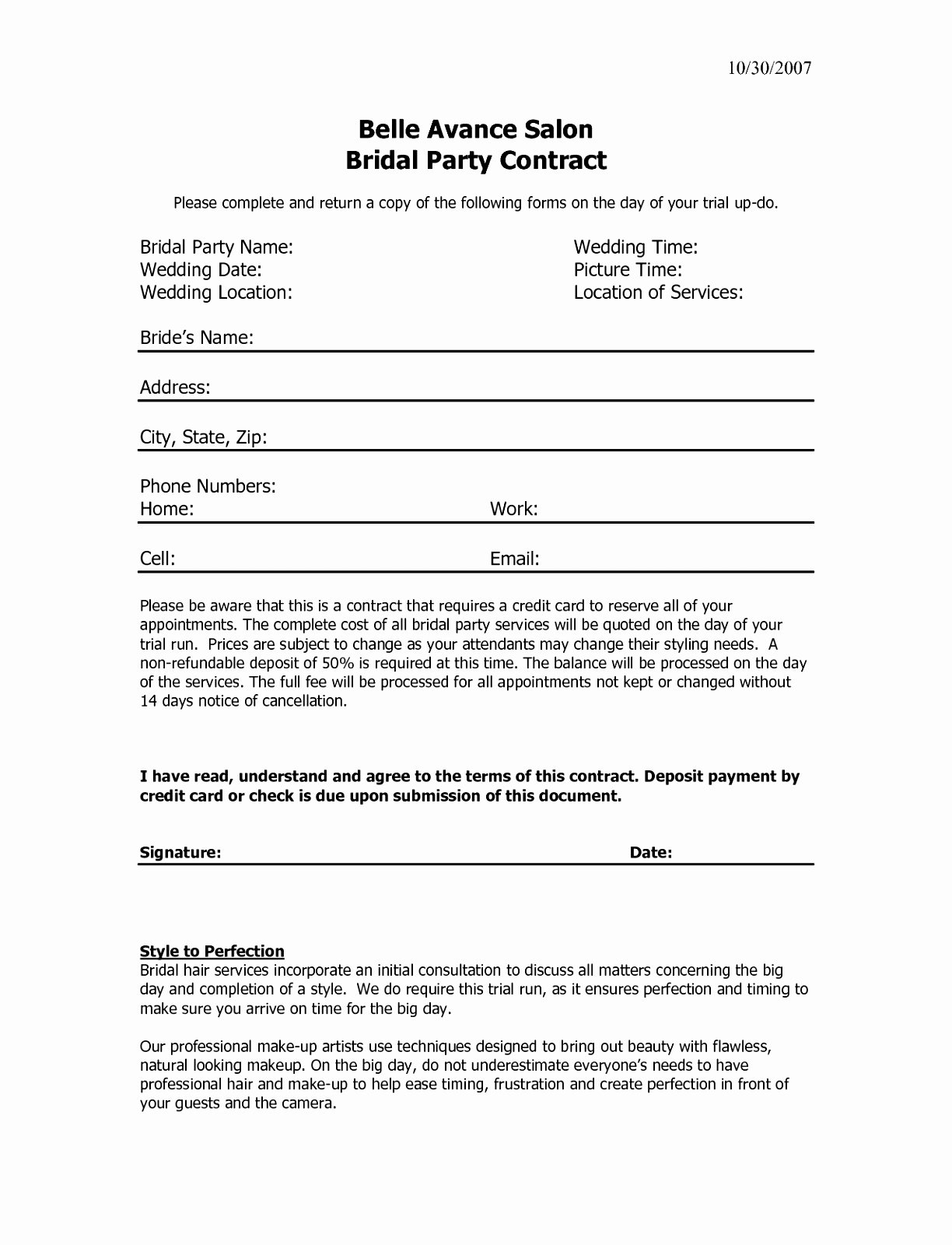 Hair Stylist Contract for Wedding Awesome 5 Wedding Hair Contract Template Tetip