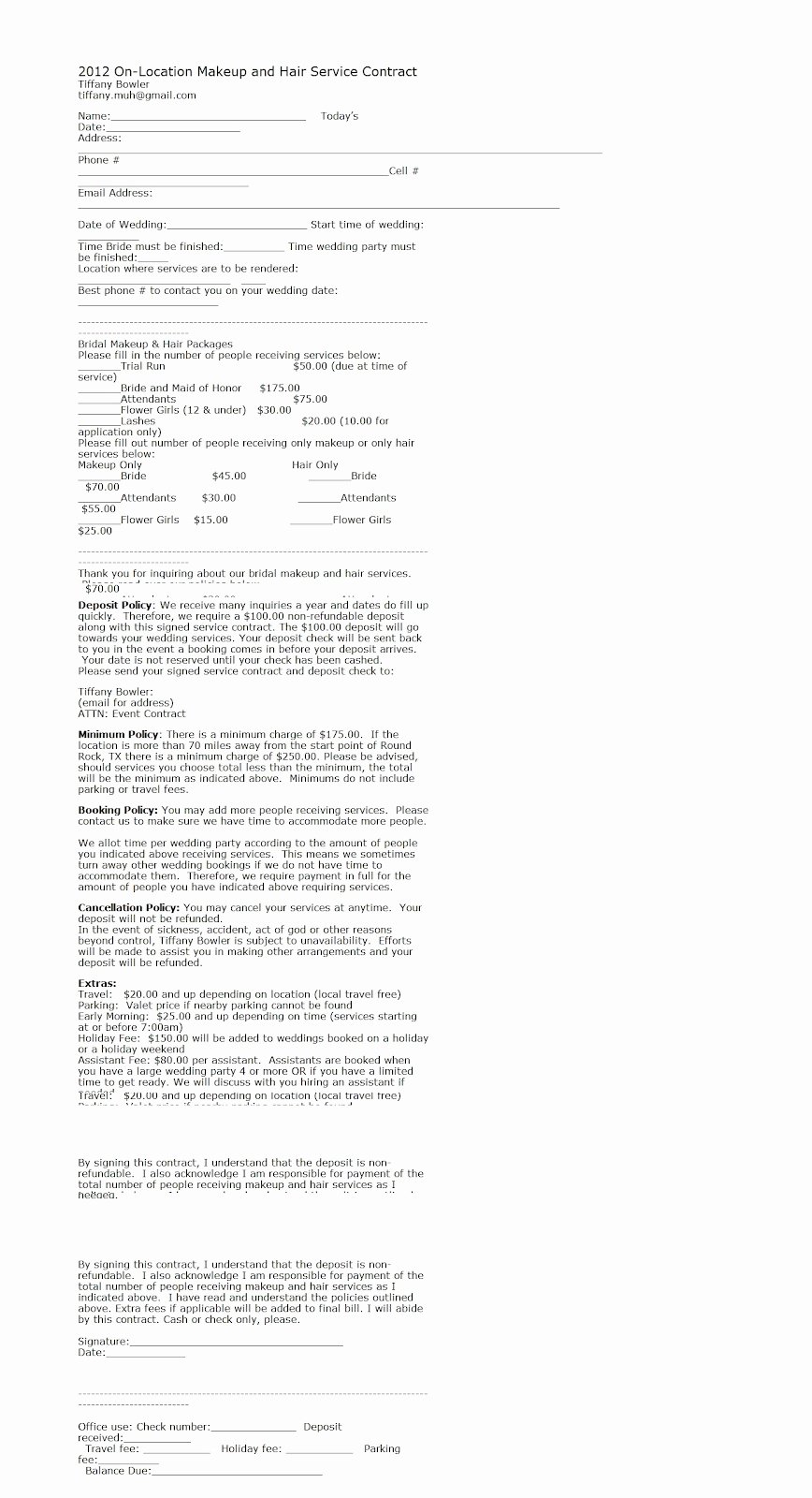 Hair Stylist Contract for Wedding Awesome Download Makeup Bridal Contract Image Frompo