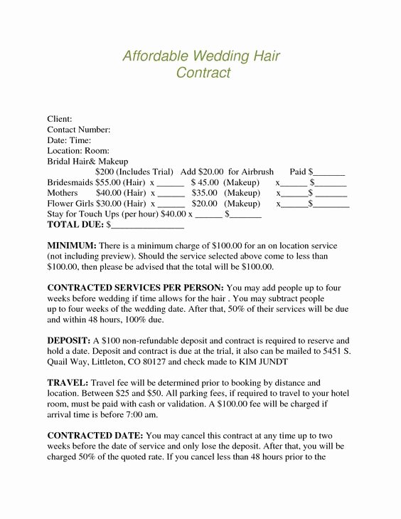 Hair Stylist Contract for Wedding Inspirational Bridalhaircotract