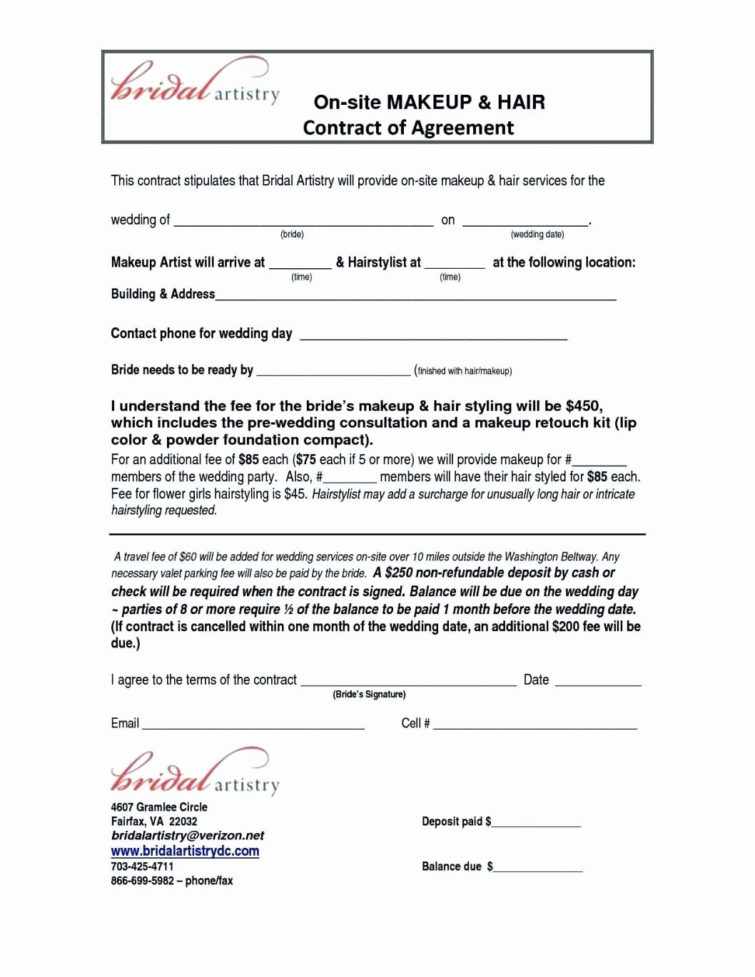 Hair Stylist Contract for Wedding New Wedding Contracts for Hair and Makeup Style Guru