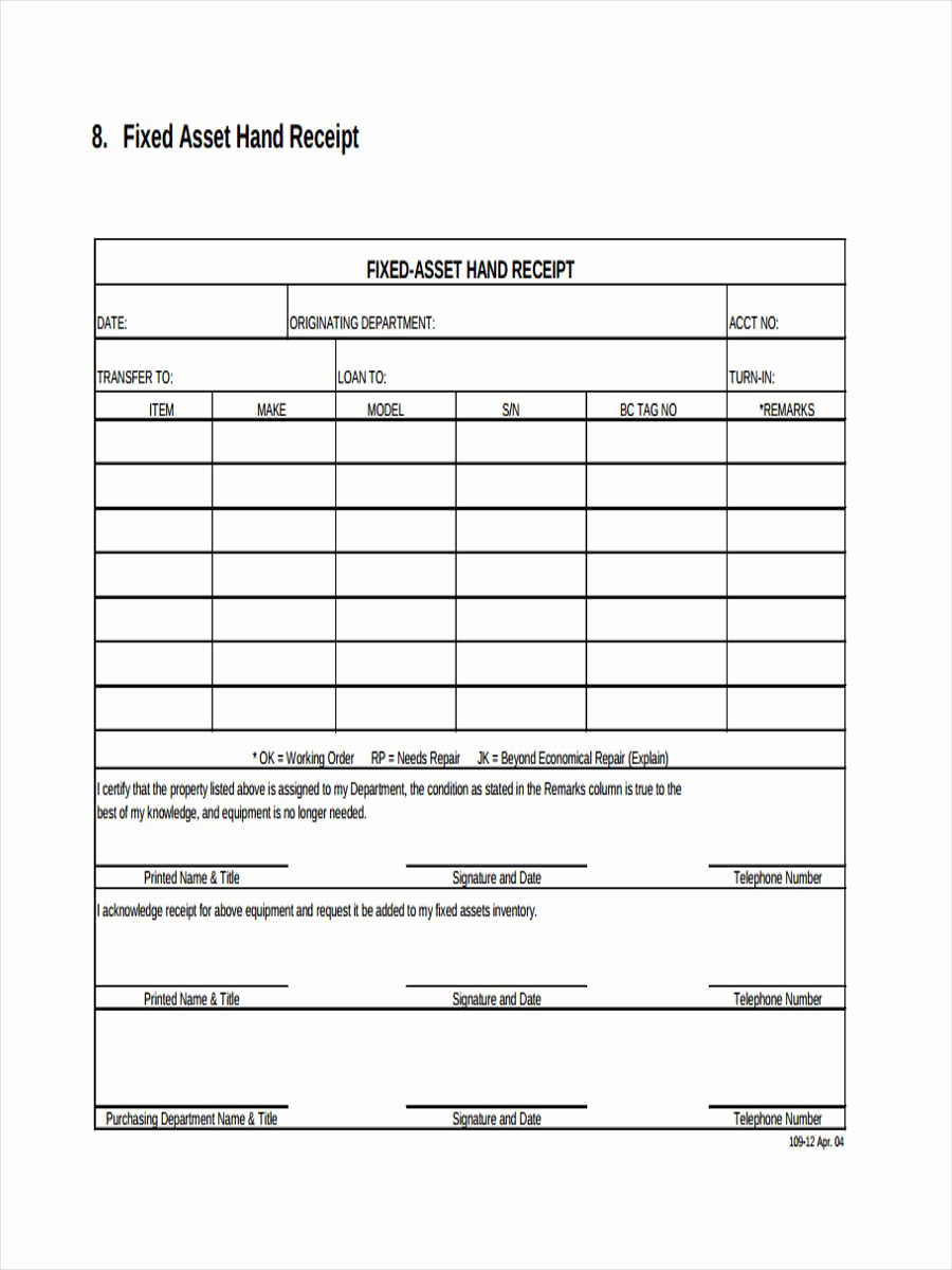 Hand Written Receipt Template Awesome asset Receipt forms 6 Free Documents In Word Pdf