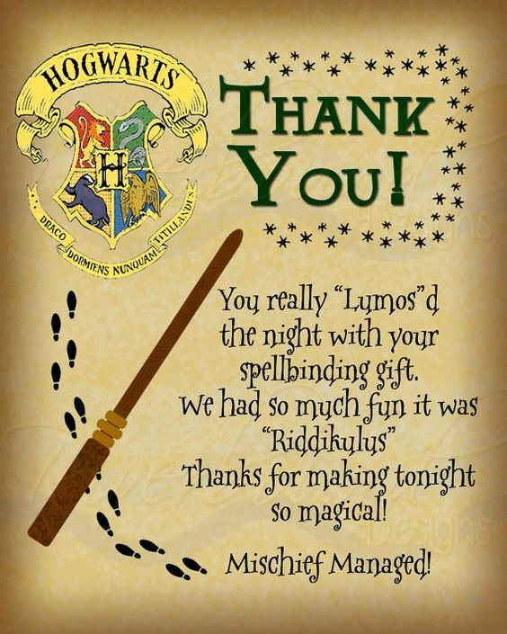 Harry Potter Google Slides theme Inspirational Printable Thank You Card Harry Potter Inspired with