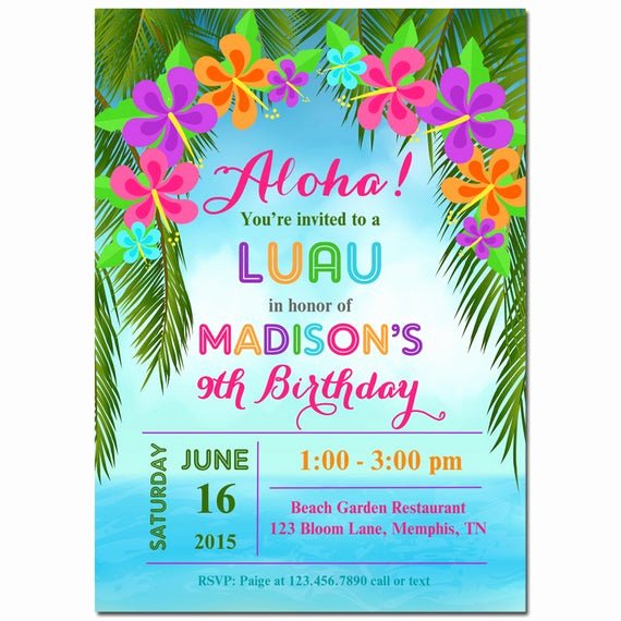 Hawaiian themed Invitation Templates Free Awesome Luau Invitation Printable or Printed with Free Shipping