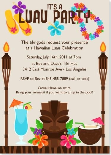 Hawaiian themed Invitation Templates Free Best Of Tiki Luau Birthday Party Invitation Wording