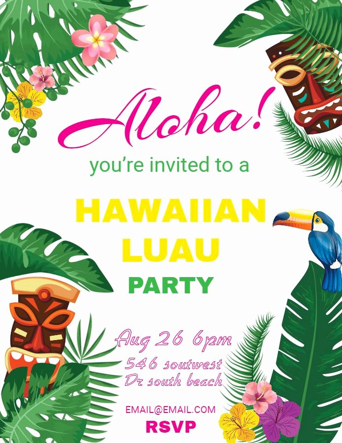 Hawaiian themed Invitation Templates Free Fresh Hawaiian Party Invitations Luau Flyer Template Design