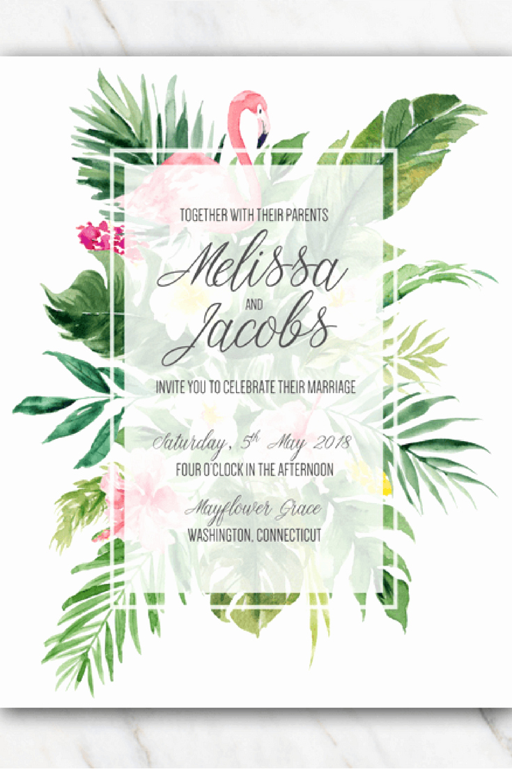 Hawaiian themed Invitation Templates Free Inspirational Tropical Flamingo Wedding Invitation Template In 2019