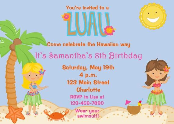 Hawaiian themed Invitation Templates Free Lovely Luau Party Birthday Invitation Pool Party Luau Swimming