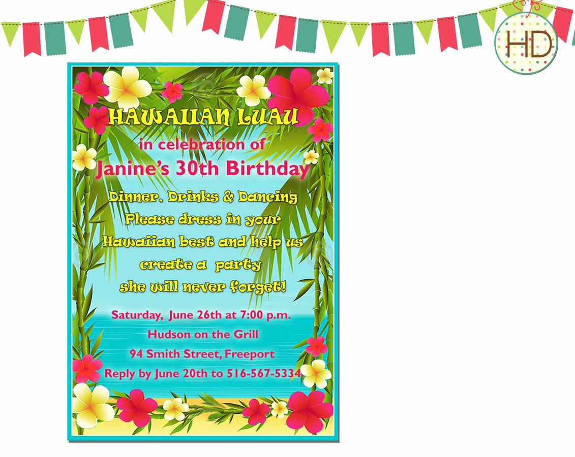 Hawaiian themed Invitation Templates Free Unique Hawaiian Luau Invitation Beach Party Birthday by Hdinvitations