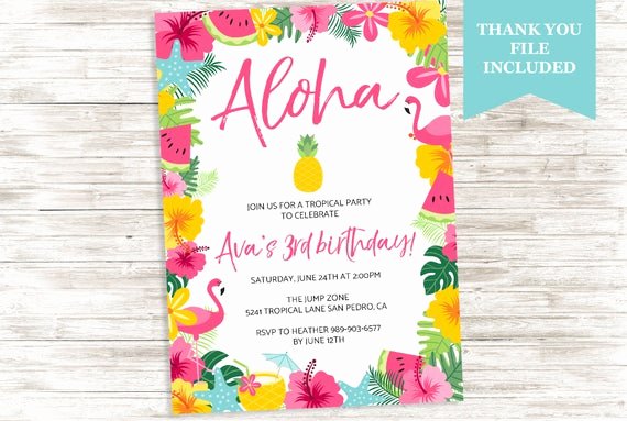 Hawaiian themed Invitation Templates Free Unique Luau Aloha Birthday Invite Hawaiian Invitation Flamingo