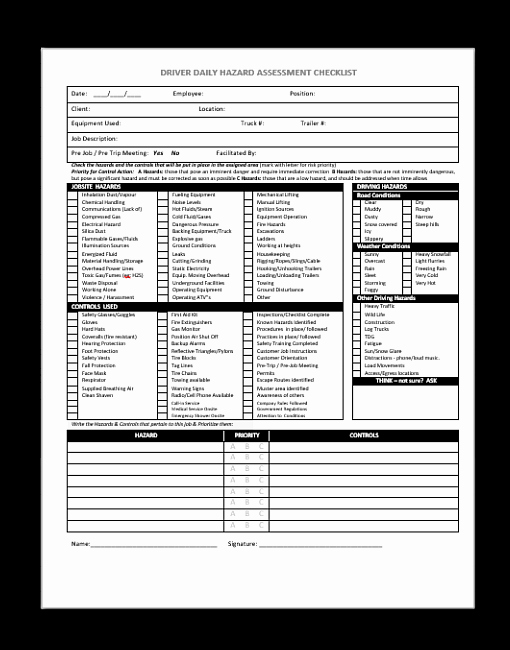 Hazard Analysis form Elegant Driver Daily Hazard assessment – Safety2go