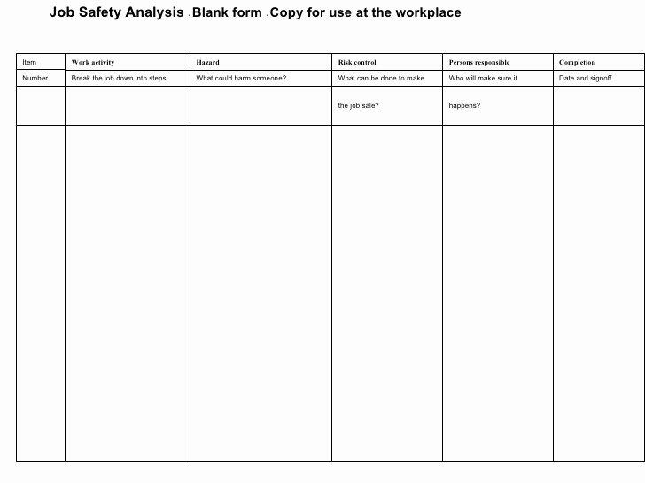 Hazard Analysis form Inspirational Job Safety Analysis