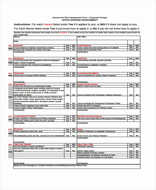 Hazard Analysis form New 36 Sample Risk assessment form