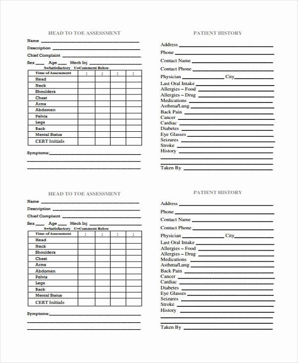 Head to toe assessment Template Elegant 34 Sample assessment forms In Pdf