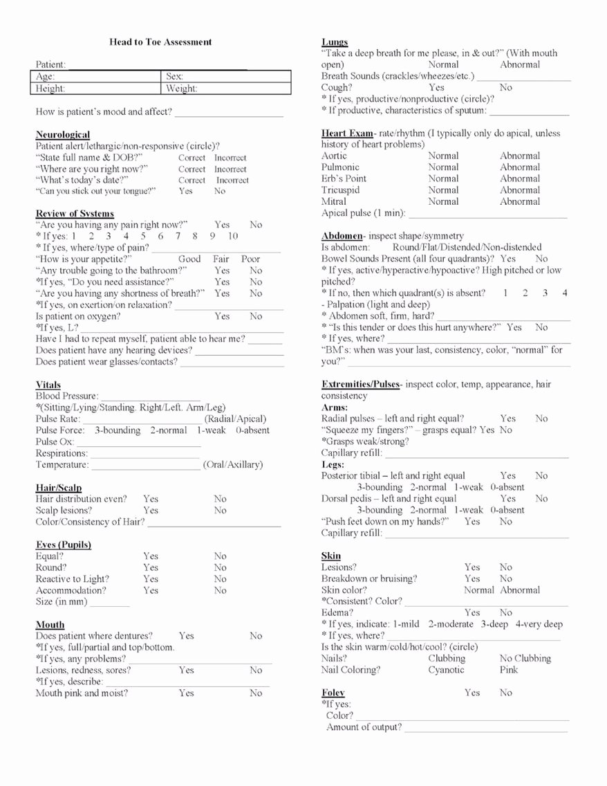 Head to toe assessment Template Fresh Head to toe assessment Nursing Pinterest