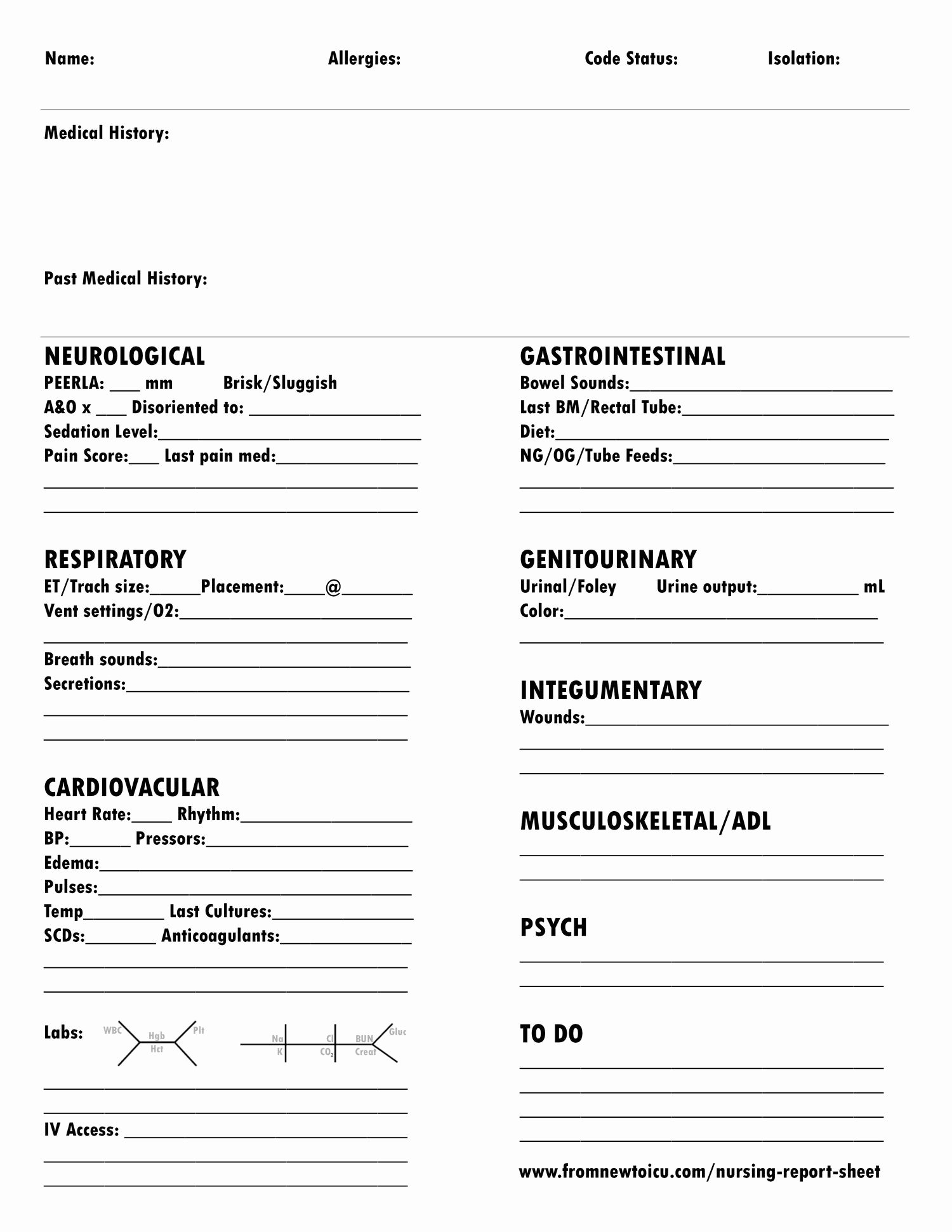 Head to toe assessment Template Fresh Nursing Report Sheet Cvicu Pinterest