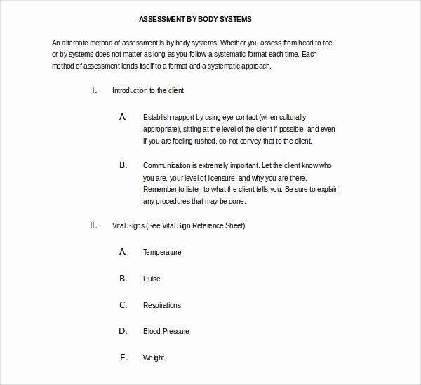 Head to toe assessment Template Lovely Sample Nursing assessment forms 7 Free Documents In Pdf