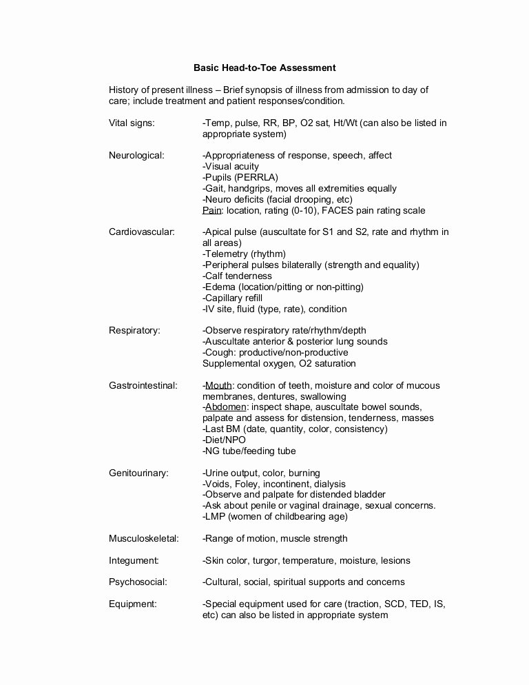 Head to toe assessment Template Luxury Basic Head to toe assessment