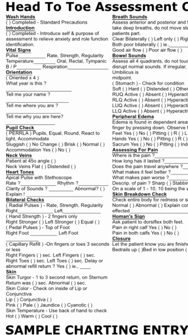 Head to toe assessment Template Unique Quick Head to toe assessment