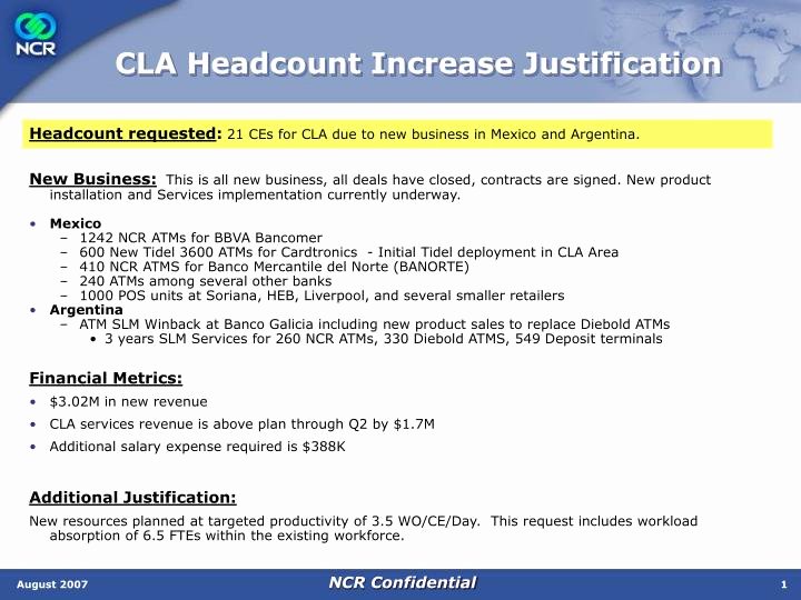 Headcount Justification Presentation Fresh Ppt Cla Headcount Increase Justification Powerpoint