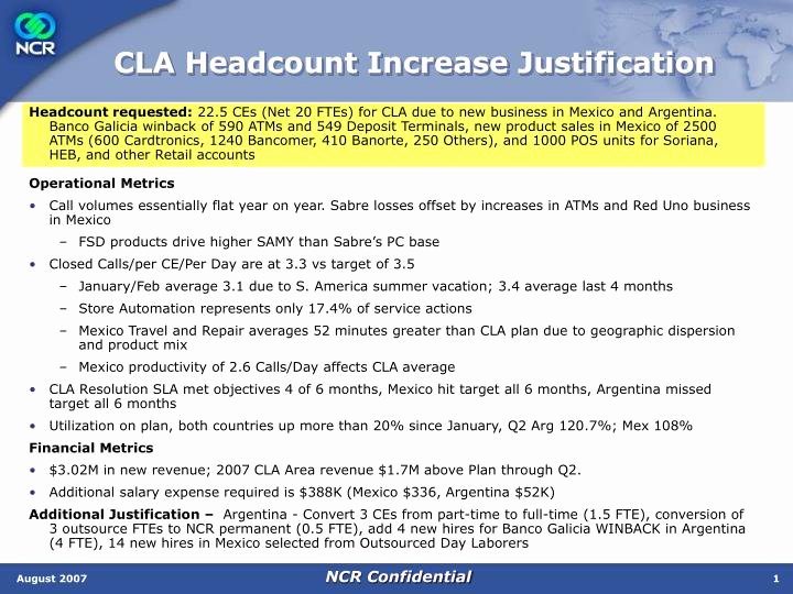 Headcount Justification Presentation Unique Ppt Cla Headcount Increase Justification Powerpoint