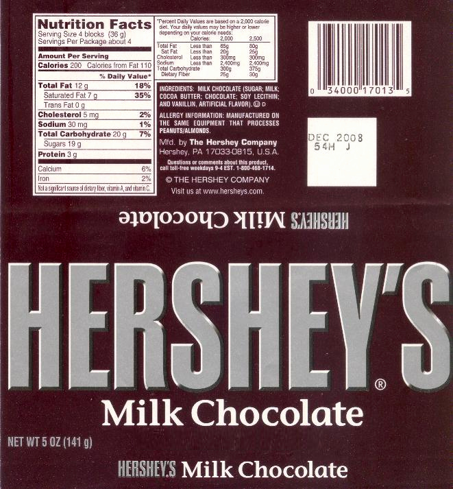 Hershey Bar Wrapper Dimensions Unique File Hershey S Milk Chocolate Wrapper 2008