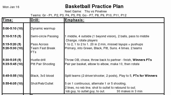 High School Football Practice Schedule Template Best Of 30 Of Basketball Practice Template Sheets